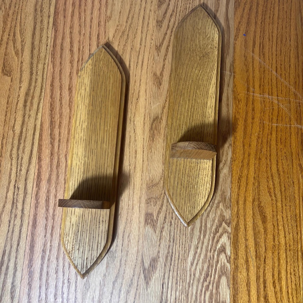 Vintage Oak Wall Display Shelves Pair Mini Floating Display Rustic Farmhouse - Picture 2 of 8